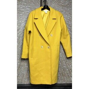HM H&M Yellow Coat Jacket Sz S Us 4 Wool Blend Knee Length Cocoon Oversized